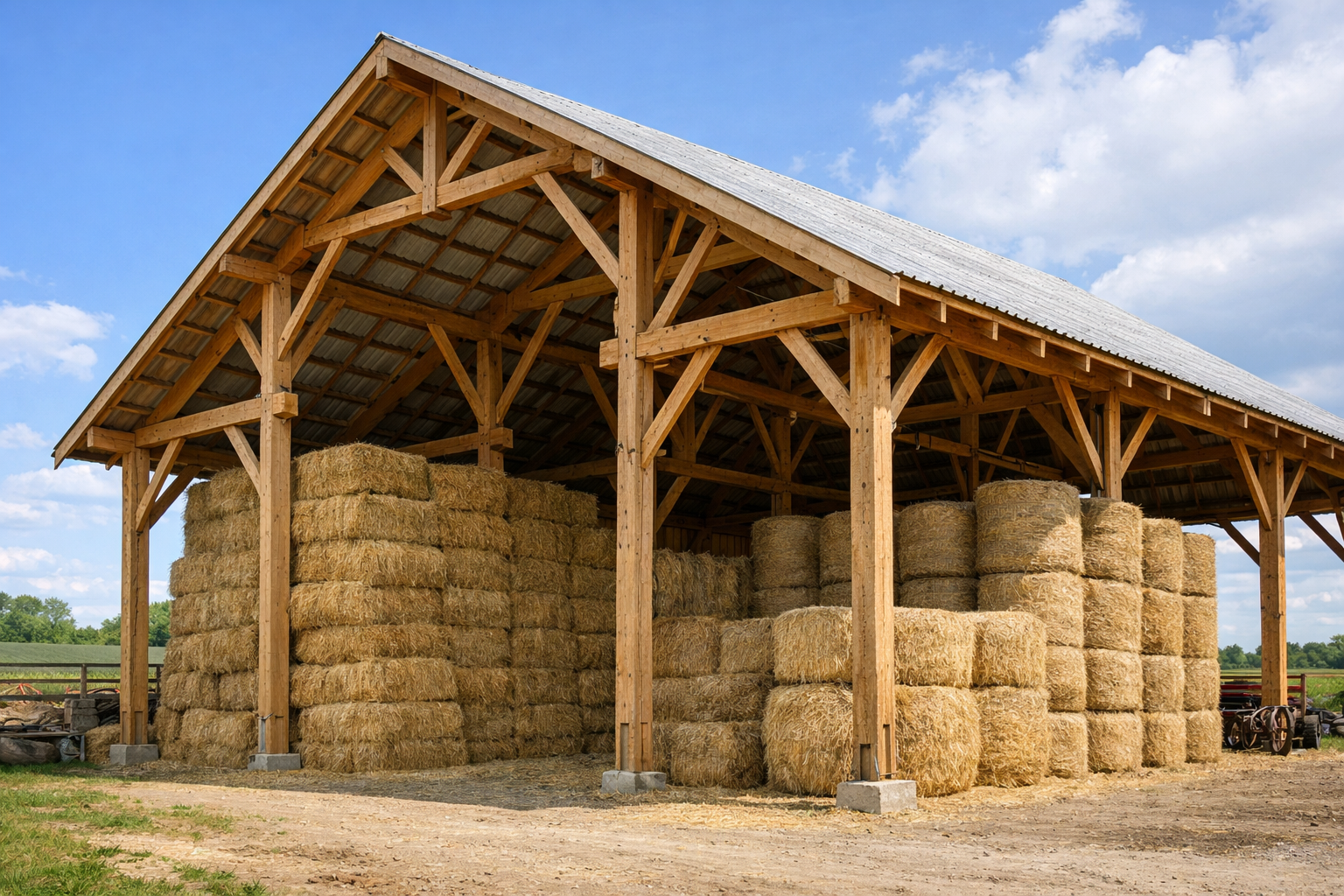 Large hay storage barn