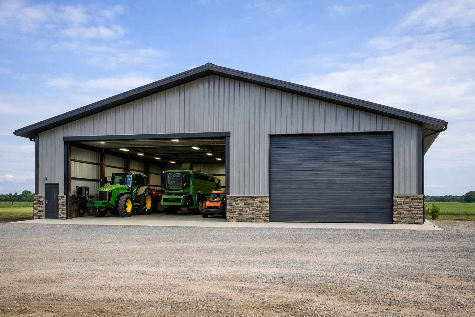 Modern farm equipment storage building