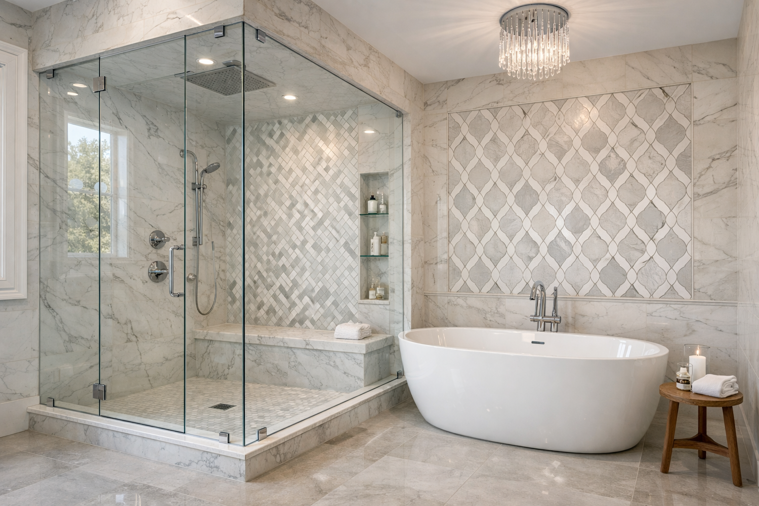 Modern bathroom with walk-in shower