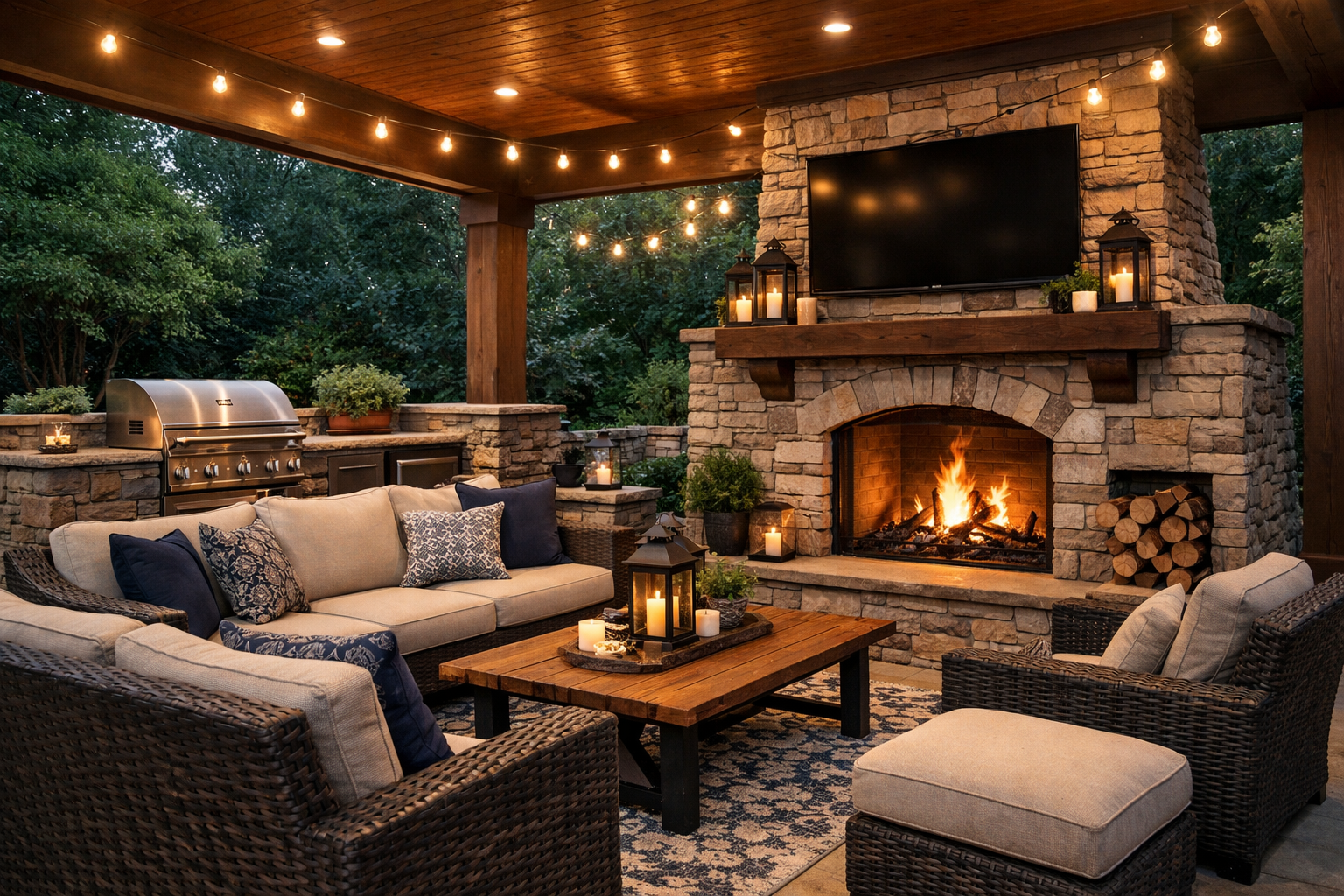 Outdoor patio with built-in grill